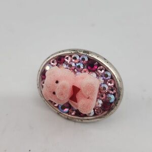GASOLINE GLAMOUR Rhinestone fuzzy pink pig ring